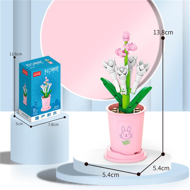 Building Block Bouquet 3D Model Toy Lucky Mini Flowers DIY Assembly Brick Home Decoration Plant Potted Kids Educational Toy Gift