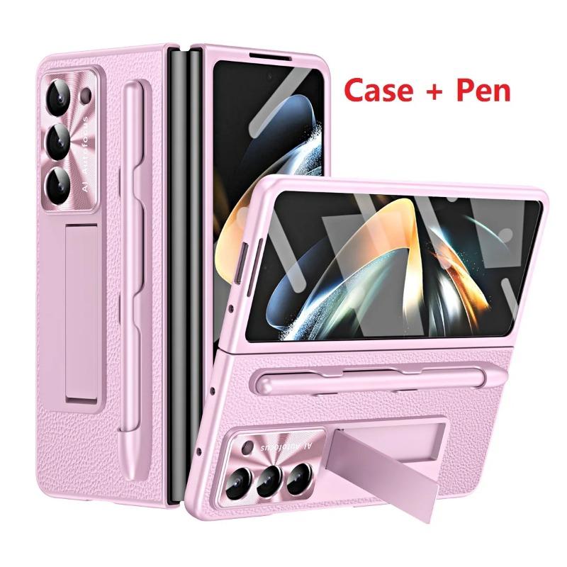 Leather for Samsung Galaxy Fold 6 5 4 3 Case Slim Hard Stand Protective Film Cover Stand Mental Holder Shockproof Luxury