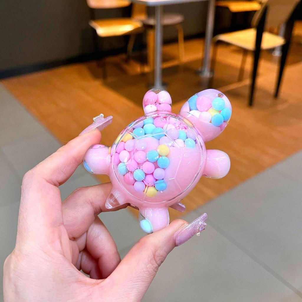 Creative Quicksand Turtle Keychain with Acrylic Macaron Colors and Large Display Stand