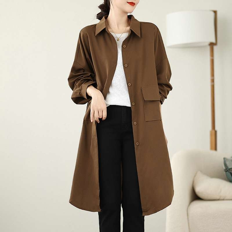 2025 Spring New Loose Plus Size Solid Color Long Coat