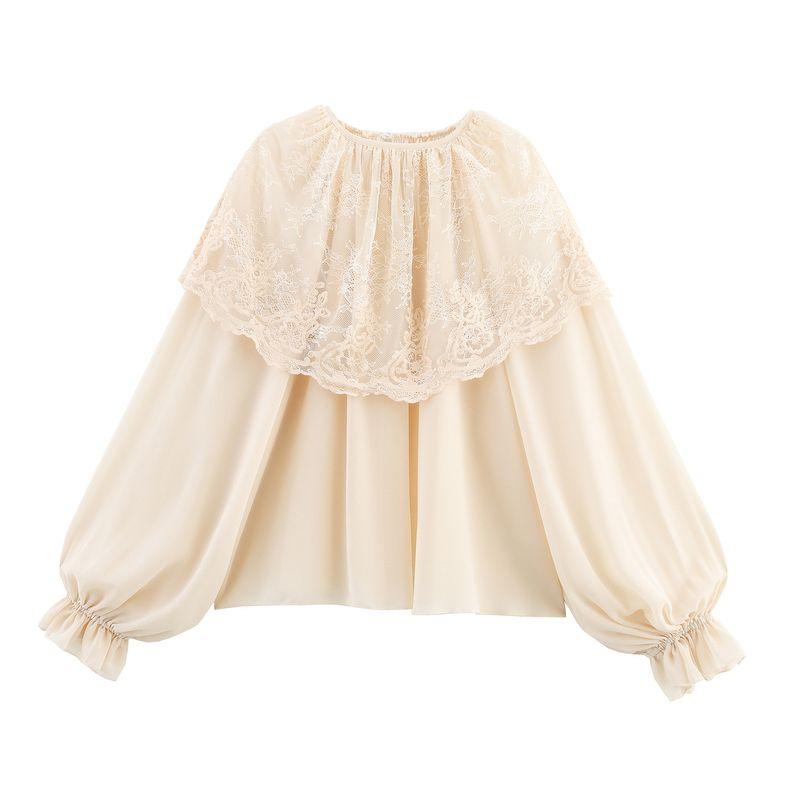 

Kaslead New Women clothes Western Style Fashion Poncho Decoration Romantic Style Shirts 6895256 Apricot color L