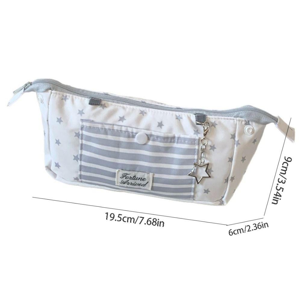 Printed Pencil Storage Bag Striped Zipper Stationery Pouch Trendy Star Pencil Case  Back To School
