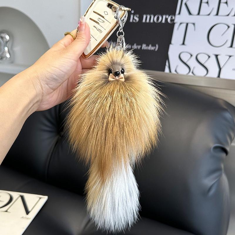 Cute Fox Hair Little Fox Car Keychain Light Luxury Pendant Plush Fur Shaped Cute Doll Bag Hanging Decoration Gift