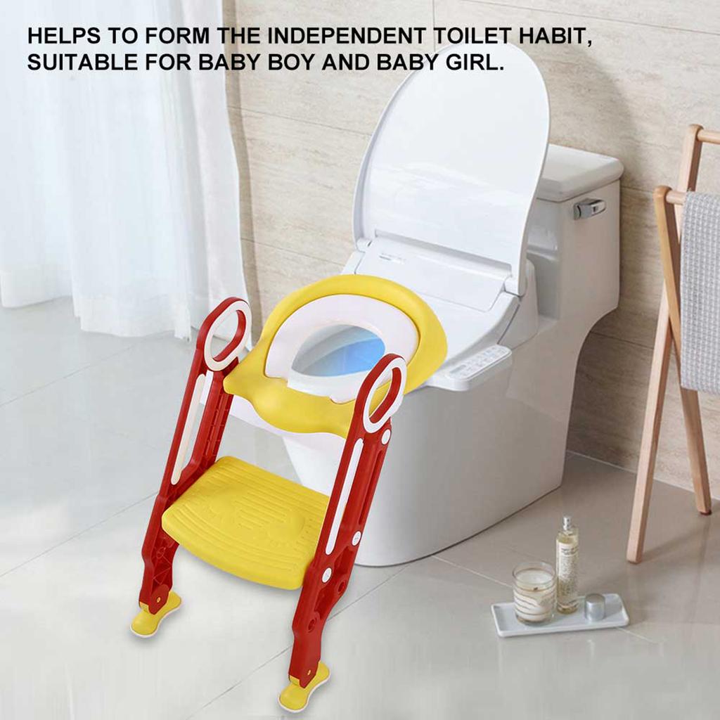 Baby Toddler Soft Toilet Chair Ladder Adjustable Safety Potty Training Seat (Red   Yellow)