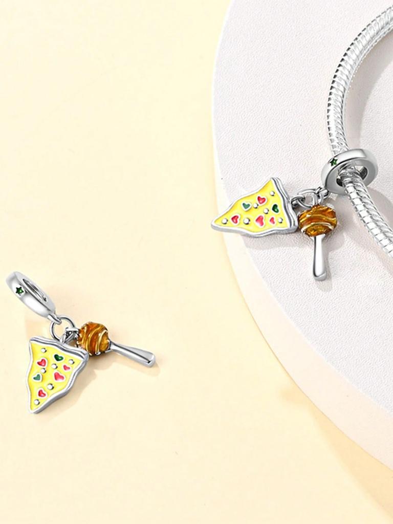 Charms Plata Copper Colors Delicious Food Pizza Roast Chicken Bead Pendant For Original Bracelet For Women Diy Jewelry Love Gift