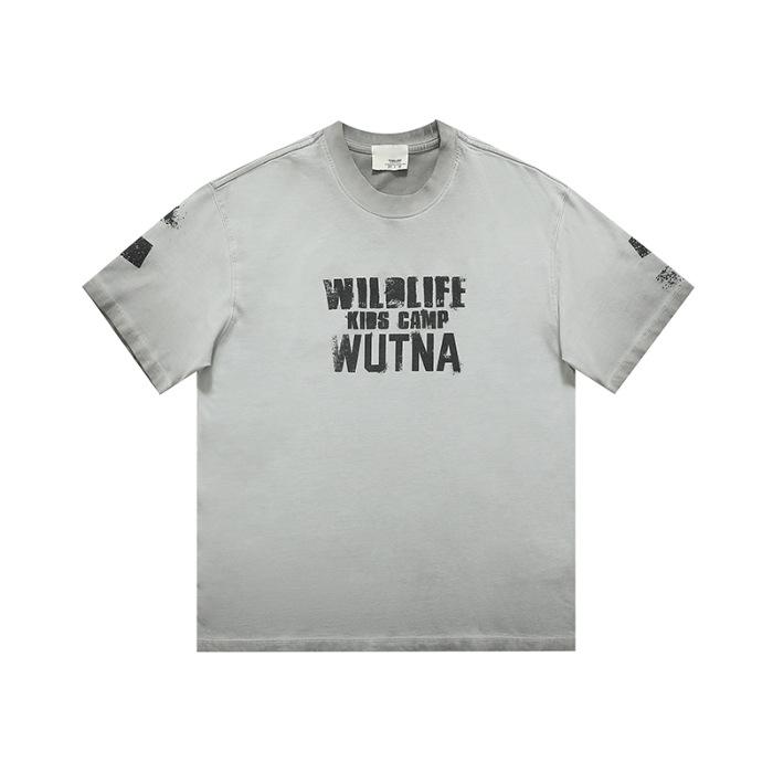 Retro Tie-dyed Letter Printed Short-sleeved T-shirt for Men and Women Loose Couples
