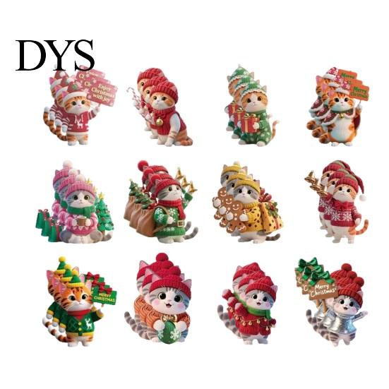 Seasonal Home Decoration Accessories Cute Kitten Christmas Tree Hanging Ornaments with Lanyards, Wooden Cat Animal Pendants, Decorative Charms