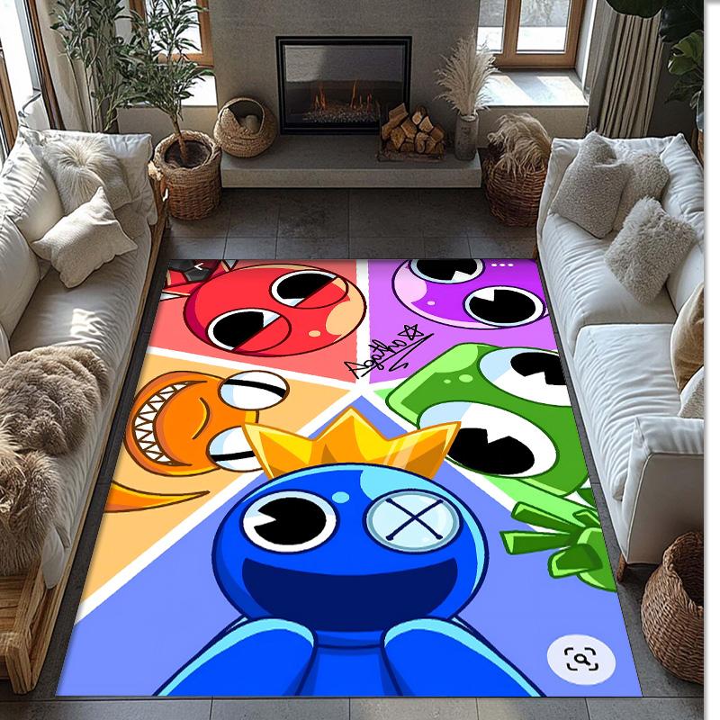 Rainbow Friends Crystal Velvet Rug, Soft Anti‑Slip Crystal Velvet Carpet for Living Room Bedroom Home Decor