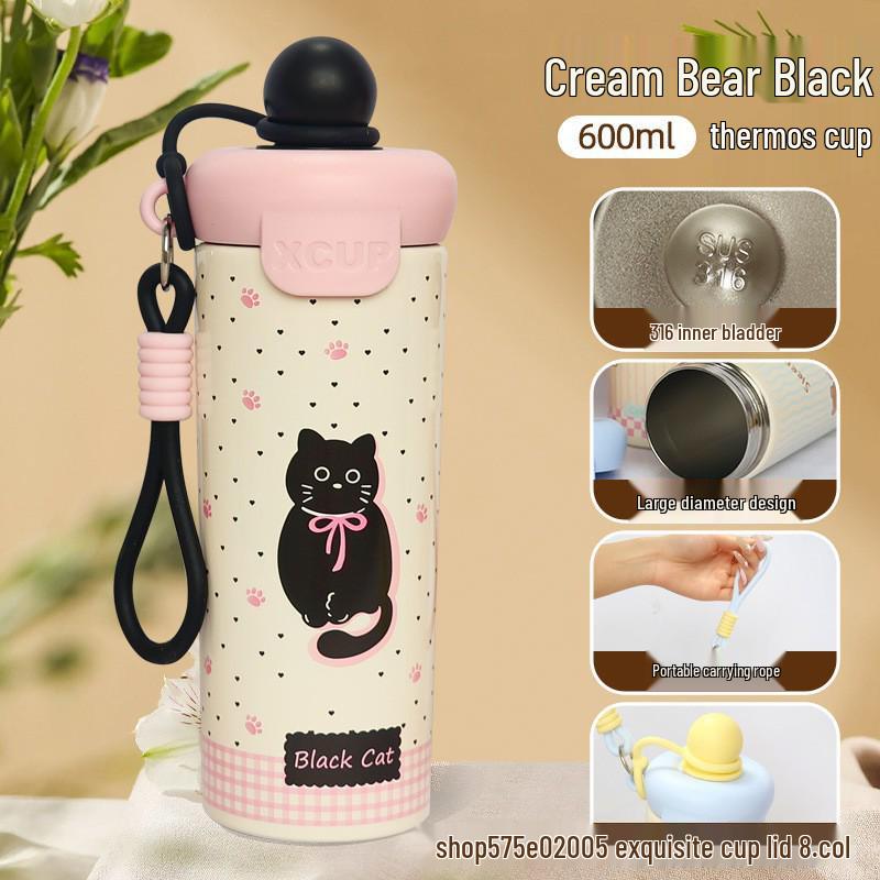 Двухслойная insulated мультяшная чашка из нержавеющей стали с соломинкой 600ml