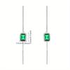 Silver Plated Emerald Cut Green CZ Threader Earrings, Long Chain Drop Earrings for Women