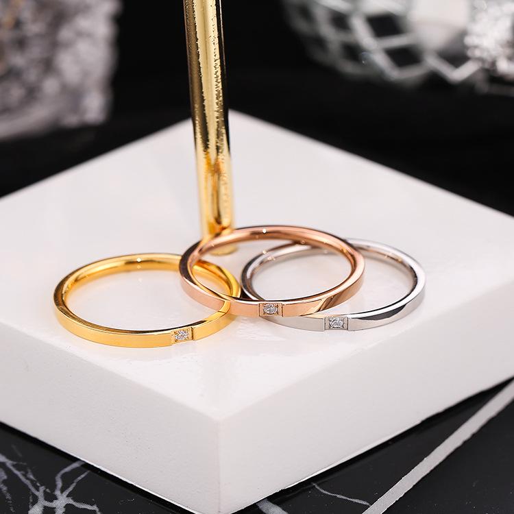 Ultra-Thin Rose Gold Diamond Couple Ring – Japanese & Korean Design In Titanium Steel