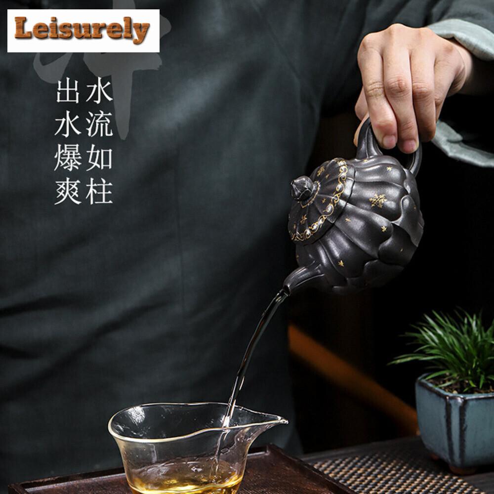 270ML Vintage Yixing Purple Clay Teapots Handmade Petal  Pot Raw Ore Azure Mud Tea Making Kettle Chinese Zisha Tea Set Ornaments