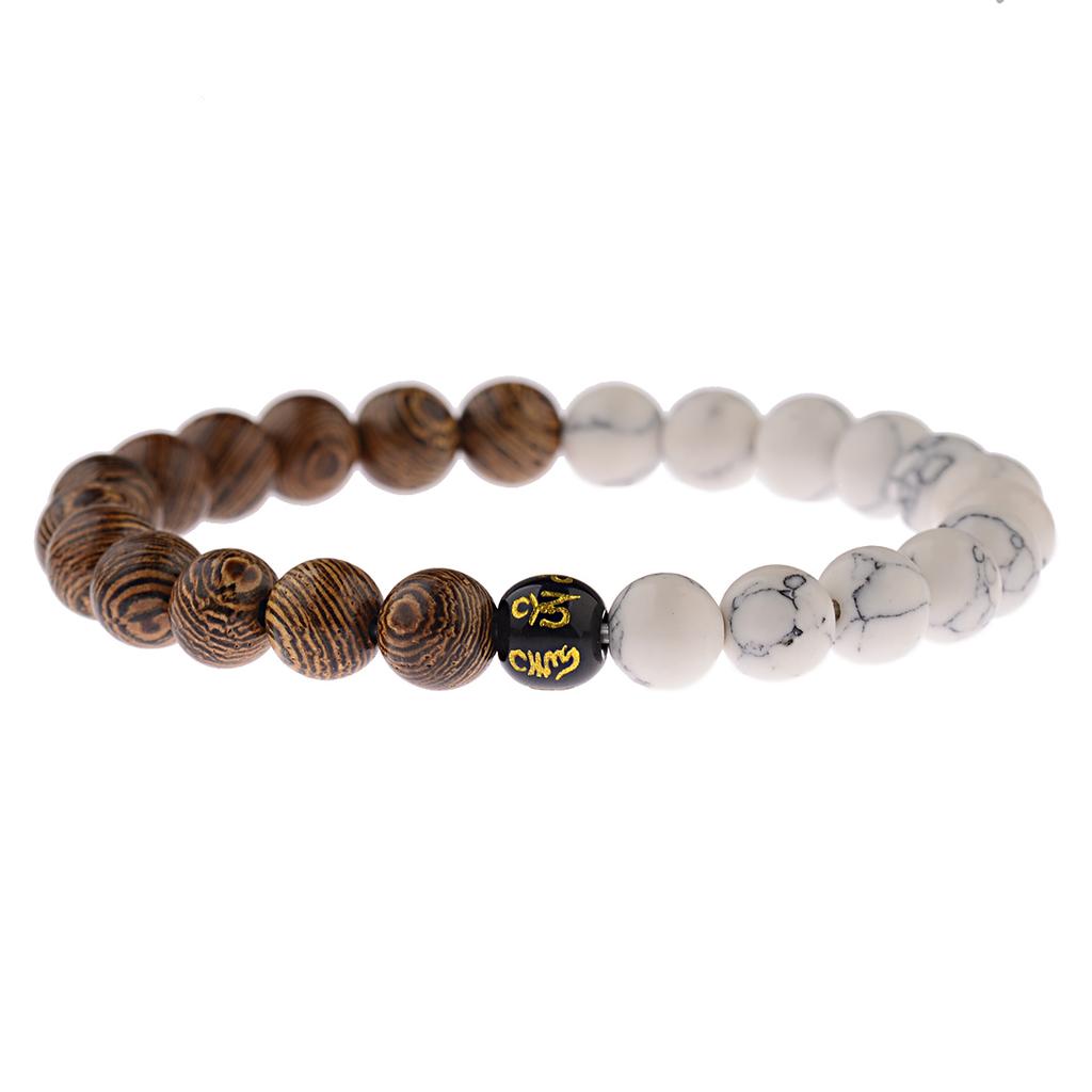 Natural Wood Beads Bracelet Women Men Yoga Meditation Prayer Om Pendant Wooden Jewelry Classic Sliver