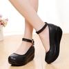 5.5cm Small Plus Size 33-43 Comfortable Leather Shoes Women Mary Janes 2025 Thick Bottom Platform Wedges Shoes Mom Office Dance