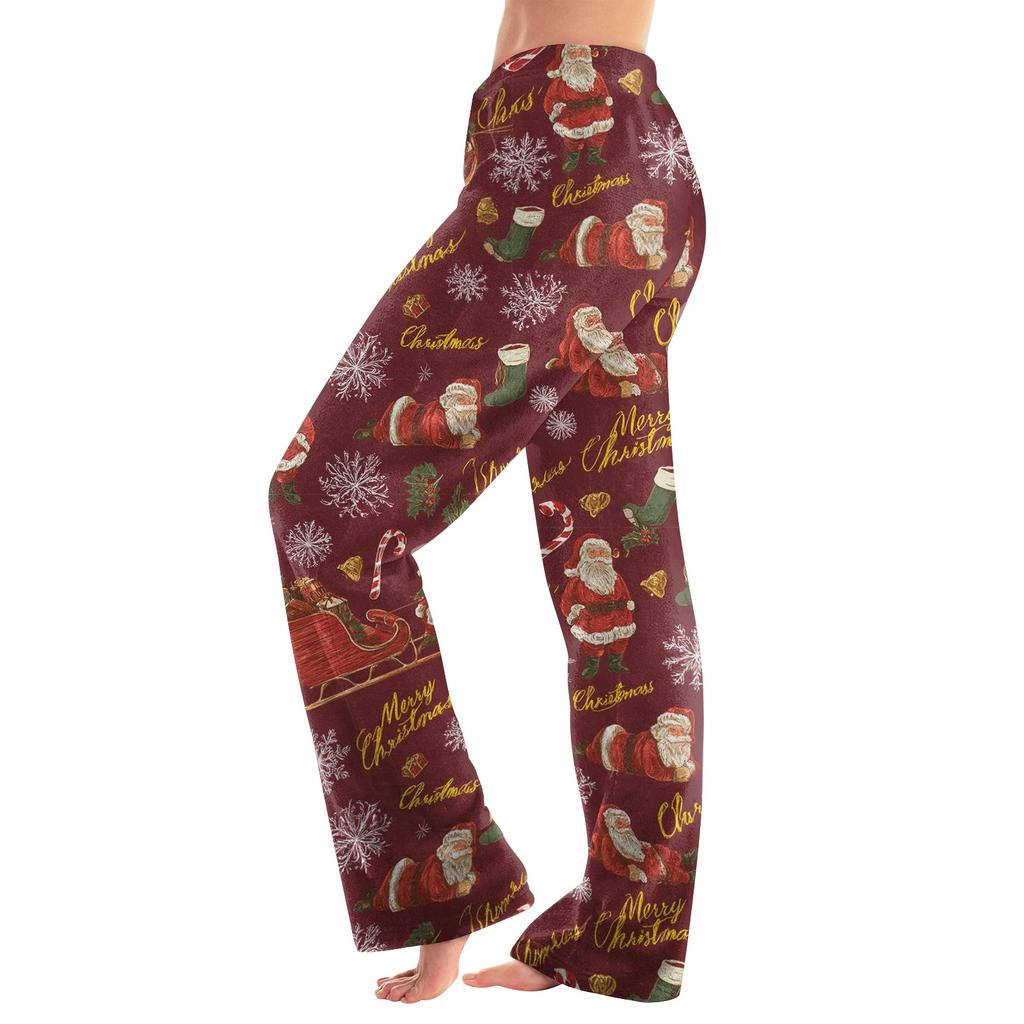 Women's Flannel Pajama Pants Christmas Print Loose Fit Sleep Pants