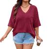 2025 Spring/Summer European & American Fashion Casual Women's Solid V-neck Pocket 3/4 Sleeve T-shirt