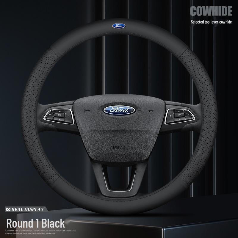 Premium Genuine Leather Steering Wheel Cover for Ford – Ultra-thin, Anti-slip Fit for Edge, Focus, and Yi Bo Models