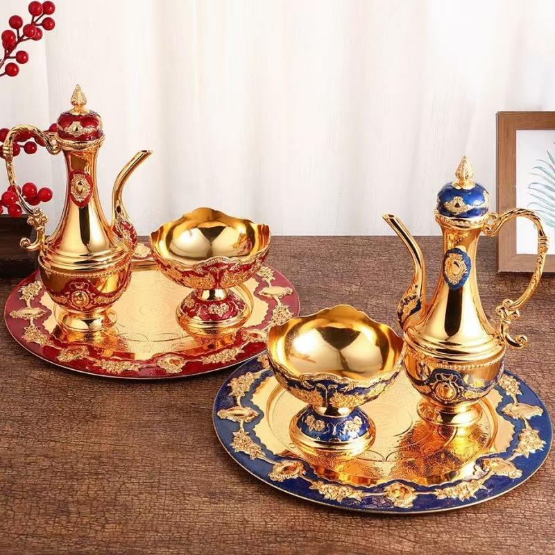 European Style Wine Set,Alloy Home Wine Pot Ice Cream Bowl Set,Exquisite Golden Wine Glass,Wine Pot Wedding Decoration,1Set