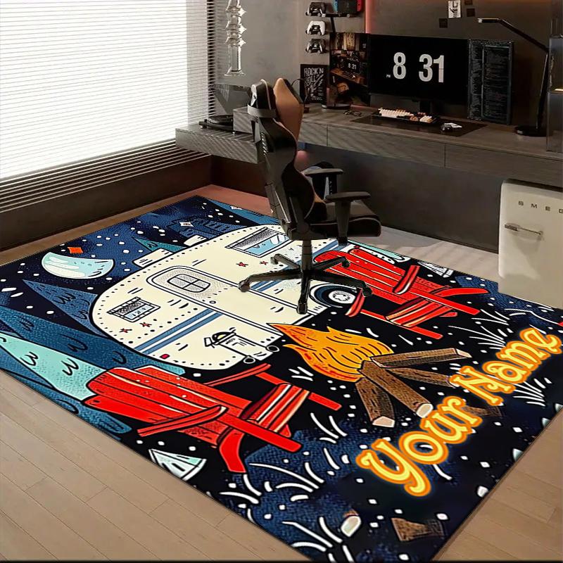 1PC Custom Name Campfire Night Adventure Theme Floor Mat Ideal for Living Room, Game Rooms, Office, Bedroom, Floor Mat Playful Design