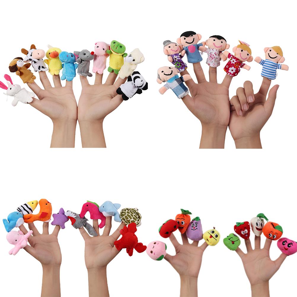10pcs/set Cartoon Animal Finger Puppets Set Cute Mini Hand Finger Plush Doll Toy Comfort Toys for Baby
