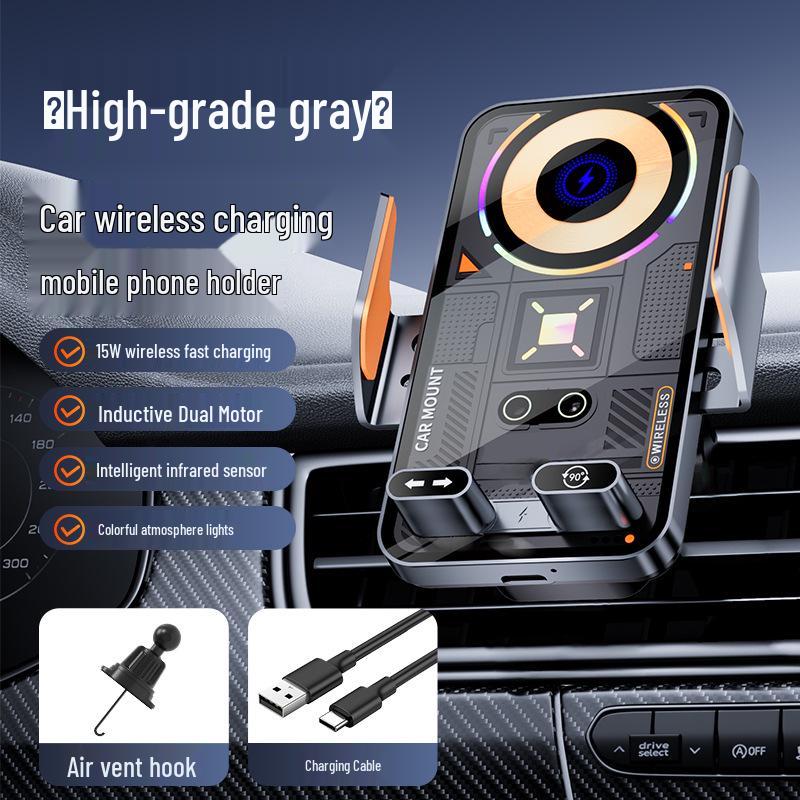 Dual Motor Electric Rotating Car Phone Holder with Wireless Fast Charging