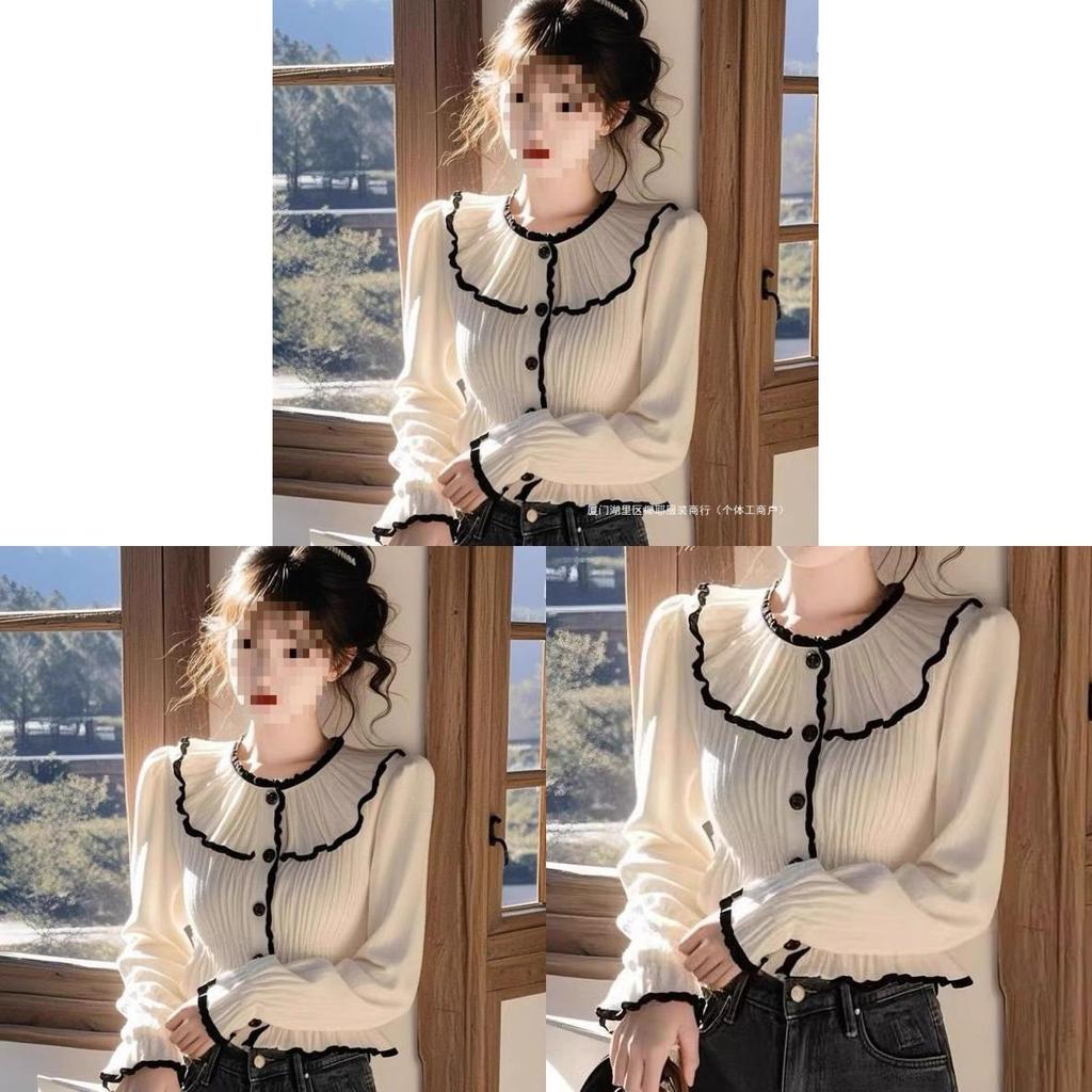 French Chic Long Sleeve Shirt With Ruffle Details For Elegant Spring Fashion