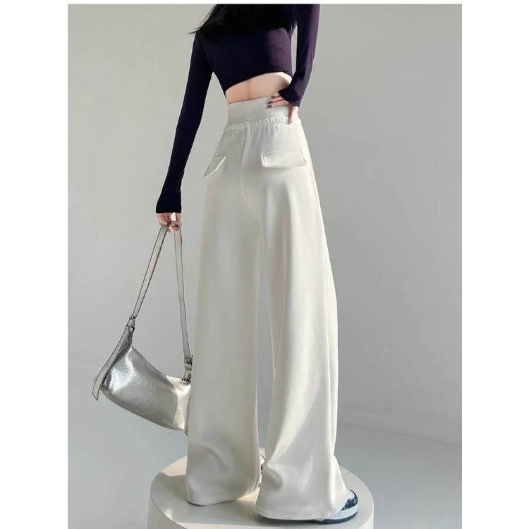 Wygodne i stylowe szare spodnie damskie w amerykańskim stylu ze sznurkiem i szerokimi nogawkami, idealne do noszenia na co dzień i do uprawiania sportu