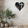 Heart Cross Black Iron Wall Art Religious Sculpture Durable Indoor Outdoor Faith Decor Gift for Home Church