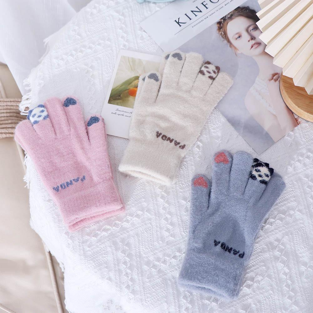 Soft Knitted Women Panda Elastic  Gloves Driving Gloves Wool Mittens Female Gloves