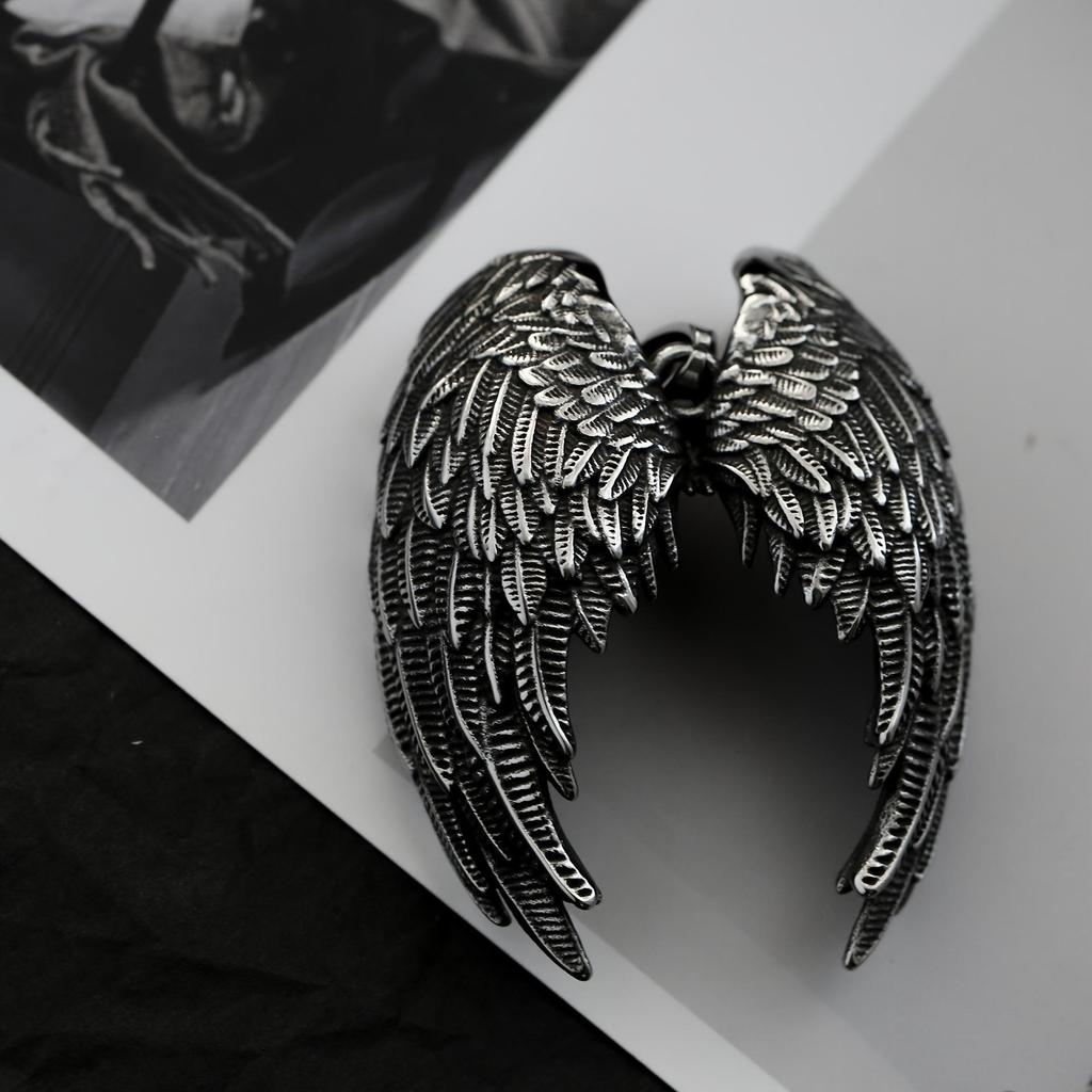 Angel Wing Feather Pendant Necklace - Retro Punk Style European and American Design