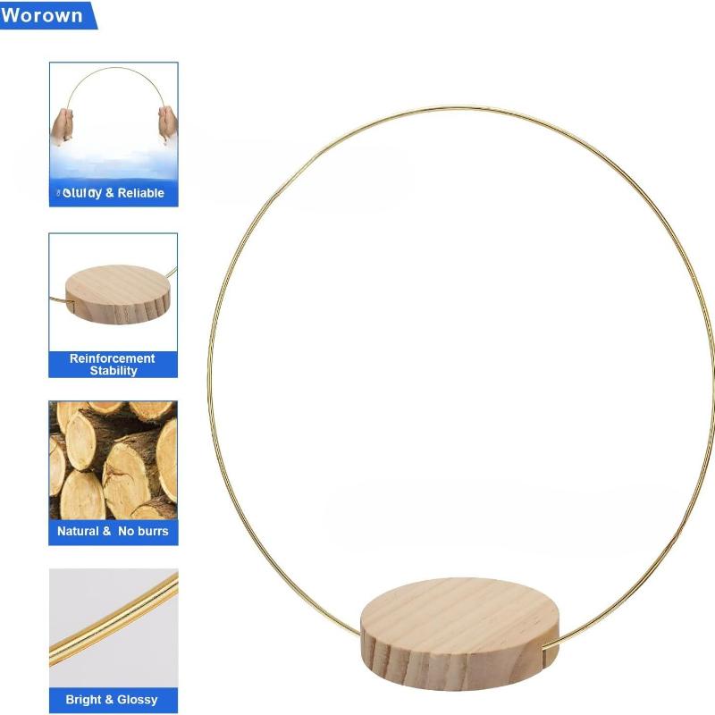 

Золотая Металлическая Гирлянда Центральный Элемент с Деревянной Подставкой - Элегантное Круглое DIY Украшение для Свадьбы, Не Требующее Питания, Украшения на День Рождения золотой