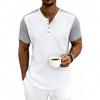 Mens Loose Short Sleeve Waffle Henley T Shirt Summer Casual Top