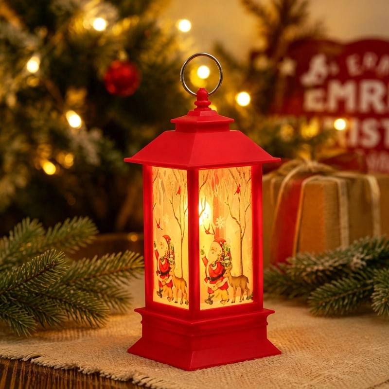 Christmas Party Lantern, Compact ABS Lighted Holiday Ornament for Mantel Tabletop Bookshelf and Shop Window Styling