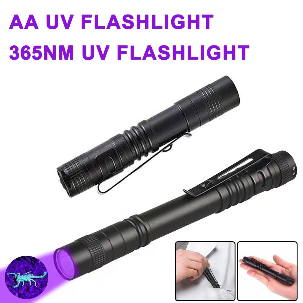 Premium 365nm UV Flashlight for Mineral Detection Currency Verification Pet Stain Check Mini Portable with Pen Clip C3Y8