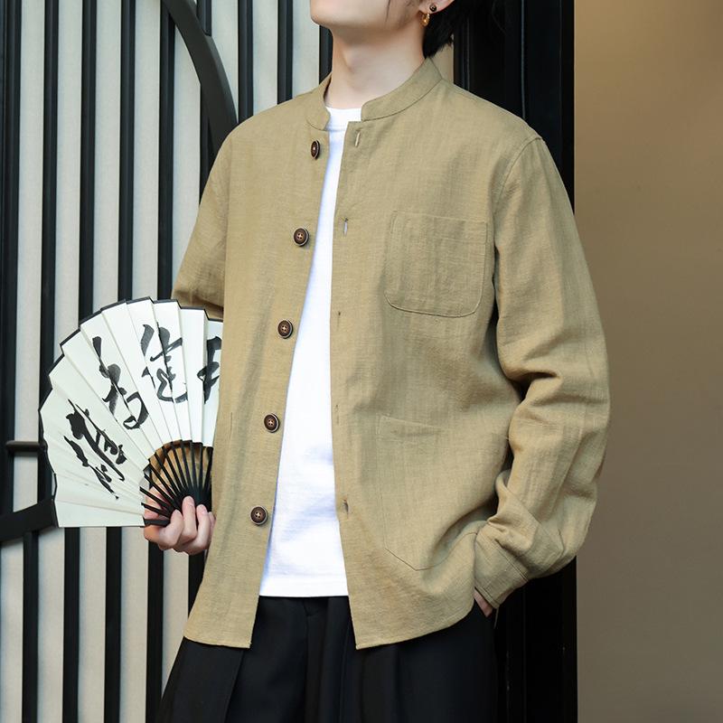 Men's Chinese-Style Linen Shirt: Loose, Plus Size, Spring/Autumn Casual Hanfu Jacket