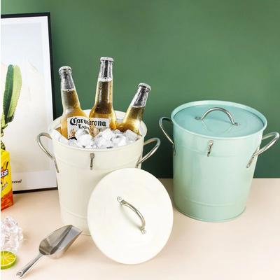Tisch-Eiskübel aus Eisen im Vintage-Stil mit Deckel und Schaufel, isolierter Eiskübel für Champagner, Wein, Bier, Getränke, Party-Barzubehör
