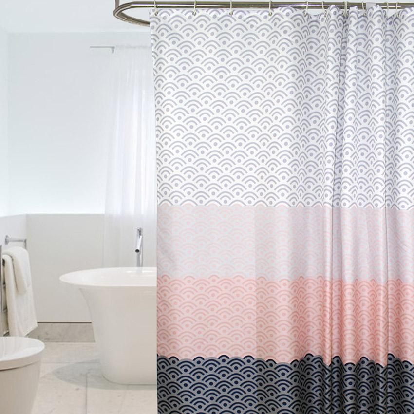 Nordic Shower Curtain Geometric Color Block Bath Curtains Bathroom For Bathtub Bathing Cover Extra Large Wide 12Pcs Hooks
