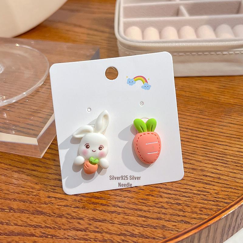 Japanese Kawaii Pastel Rabbit Bear & Strawberry Fruit Earrings with Silver Posts