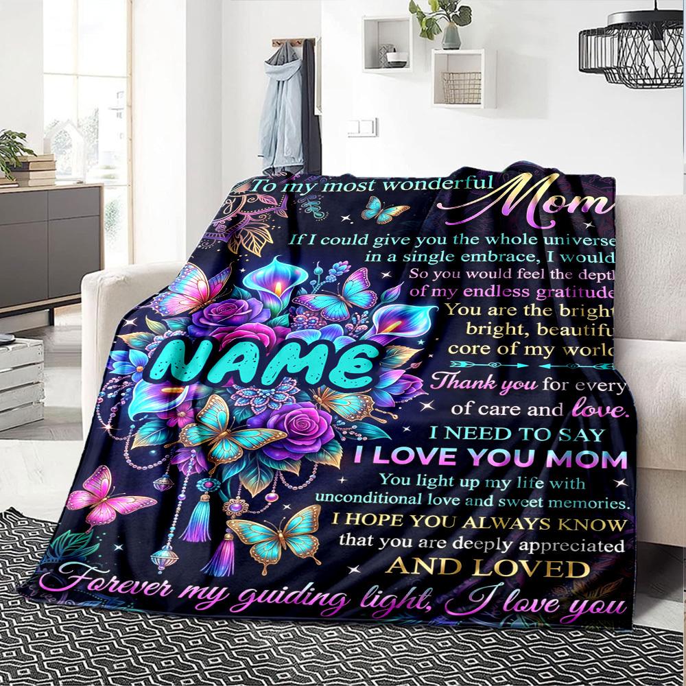 Mom'S Love And Gratitude Multi Purpose Personalized Text Soft Cozy Suitable For Sofa Couch Office Bed Picnics For All Occasions Modern Gift For Travel