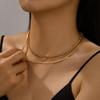 Vintage Gold Color Double-Layer Blade Chain Necklace for Women Simple Metal Fried Dough Twists Snake Chain Zircon Gifts
