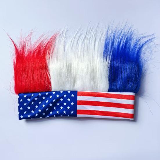 Novelty Patriotic Fuzzy Headband Independence Day Headband Comfortable Hair Accessory Creative Red White Blue Wig Hat Independence Day Empty Top Fans