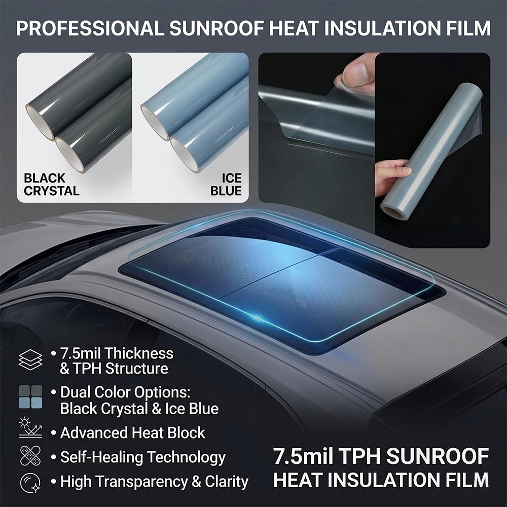 Car TPH Ice Armor Sunroof Protection Film 7.5Mil Black/Blue Ice Armor Anti-UV Anti-Fouling Heat Insulation Car Protective Film