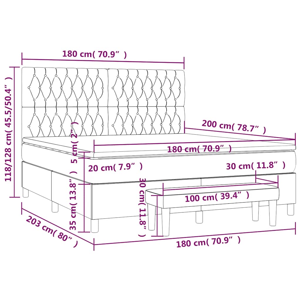 Box Spring Bed with Mattress Black 180x200 Cm Fabric
