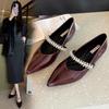 077-1 Rhinestone Pointed Toe Hidden Heel Flats, Women's Plus Size