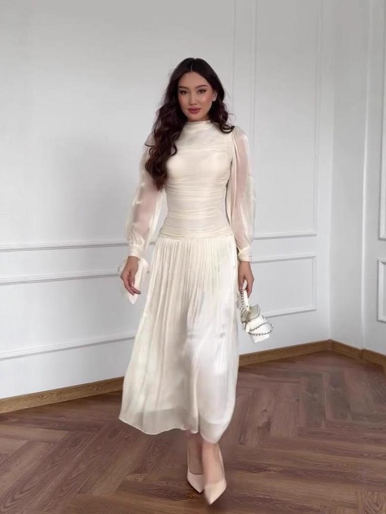 2025 Winter Elegant Light Luxury Long Sleeve Waist-Cinching Dress for Women