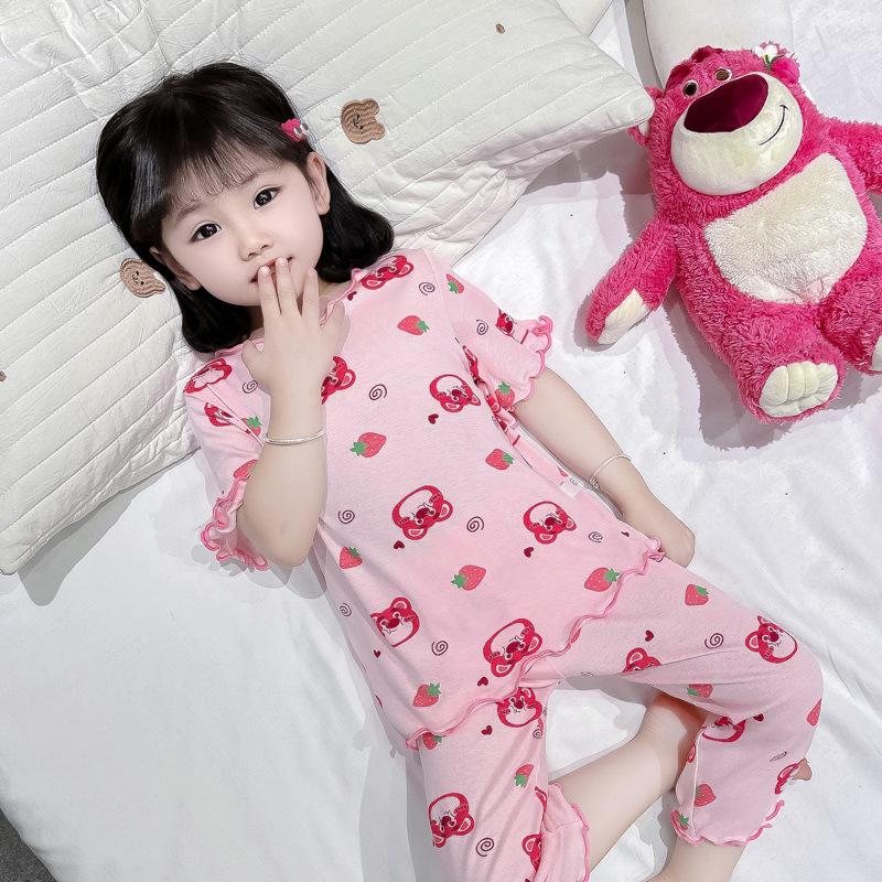 Girls Summer Ice Silk Cartoon Pajama Set Cute and Stylish