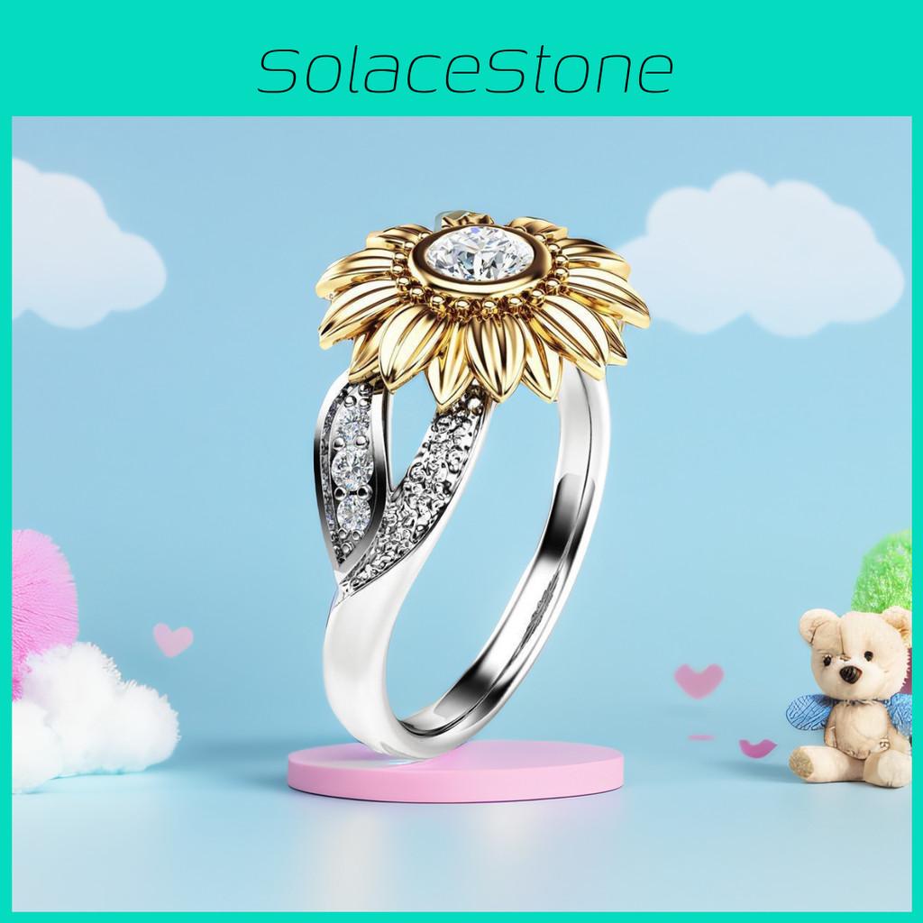 Exquisite Gold Plated Sunflower Ring With Colored Zircon For Women Elegant Jewelry