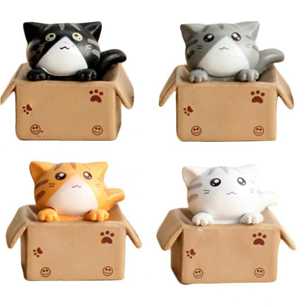 4pcs Cartoon Poor Box Cat Ornament Model Small Statue Car Crafts Fairy Garden Figure Ornament DIY Miniature