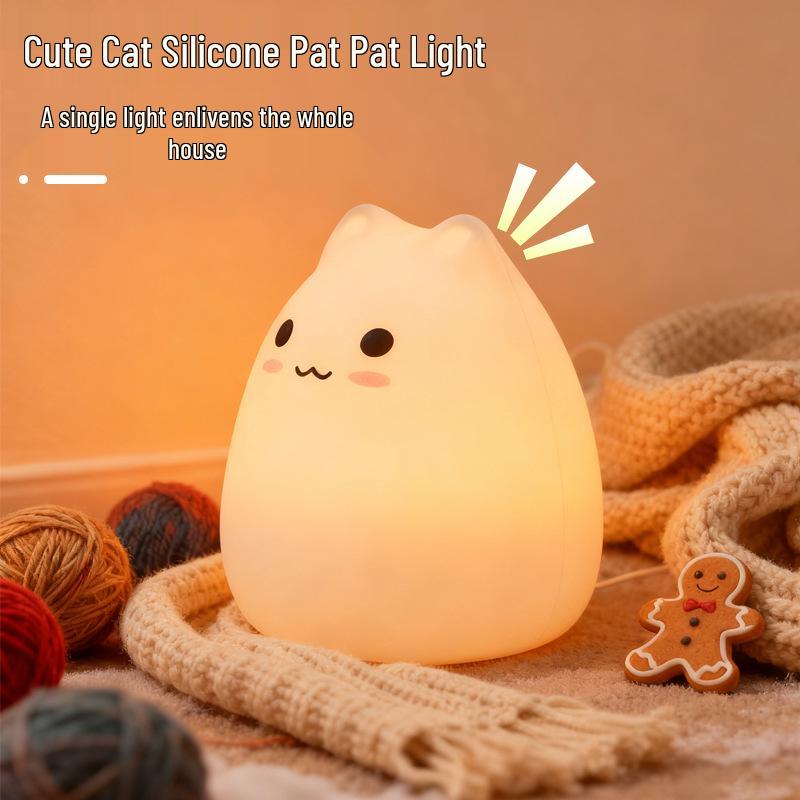 Cross-border Cute Cat Silicone LED Night Light for Kids - Color-Changing Atmosphere Light & Creative Gift