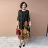 High-end Women's Silk Printed Casual Dress Loose Round-neck Plus-size Dress Summer Straight Long Floral Dress